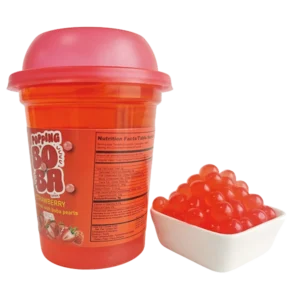 1 cup strawberry flavour boba drink and poppping boba